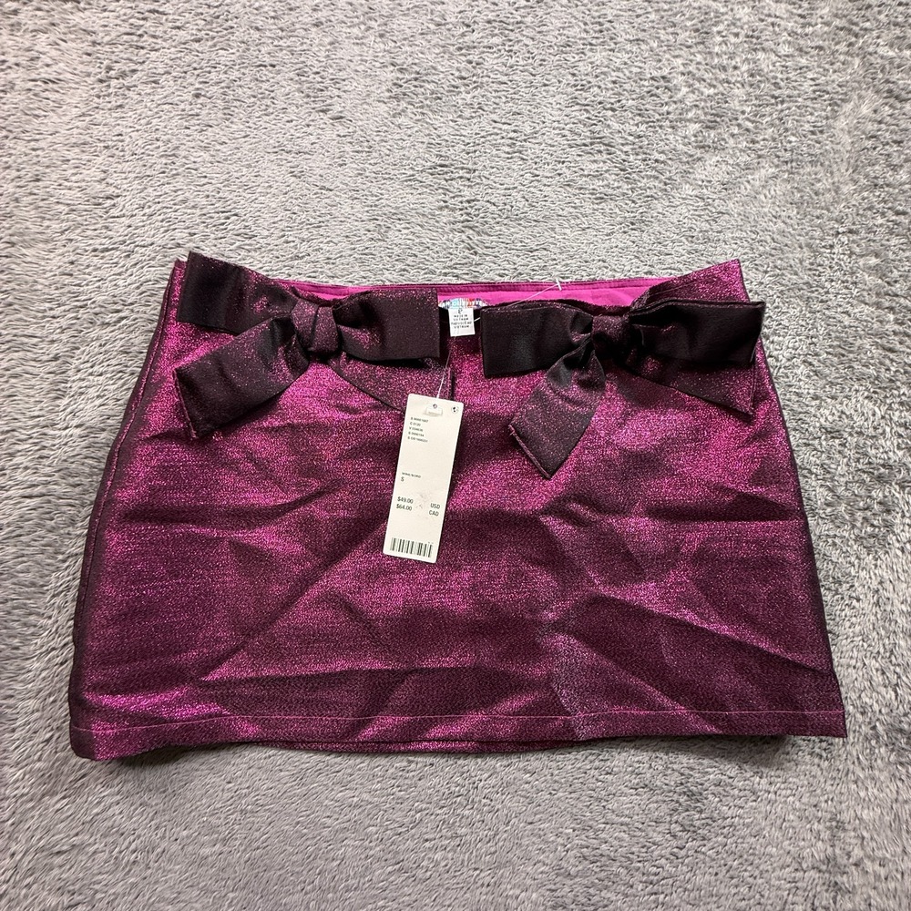 Urban Outfitters Sparkly Purple Pink Mini Skirt Bow Ties NWT Womens S Retro Y2K